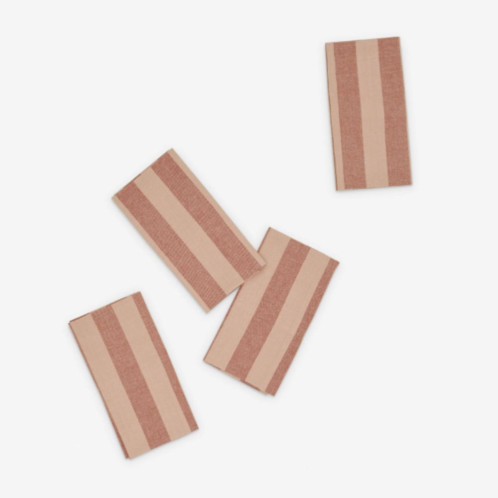 Four pink and terracotta striped napkins