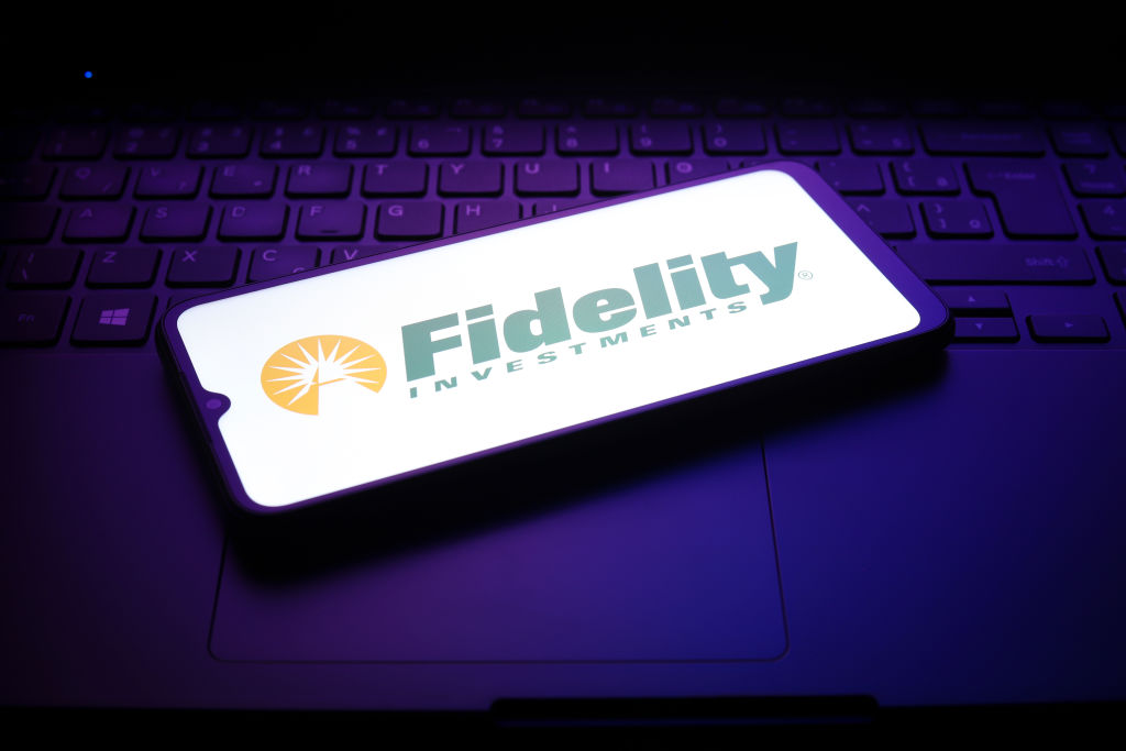The Fidelity Investments logo displayed on a smartphone screen 