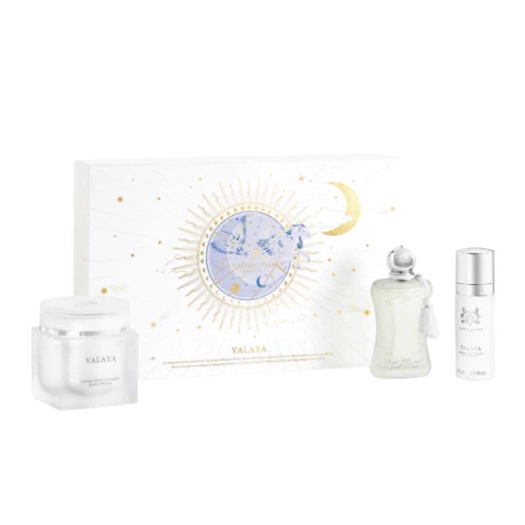 A product shot of the Parfums de Marly Valaya Eau de Parfum 75ml Set, on a white background