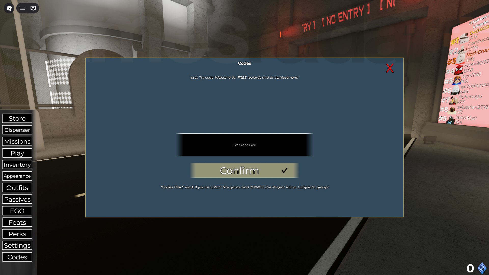 How to redeem Project Mirror Labyrinth codes in-game.