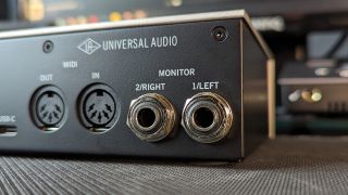 Close up of the direct outs on the back of the Universal Audio Volt 1 audio interface