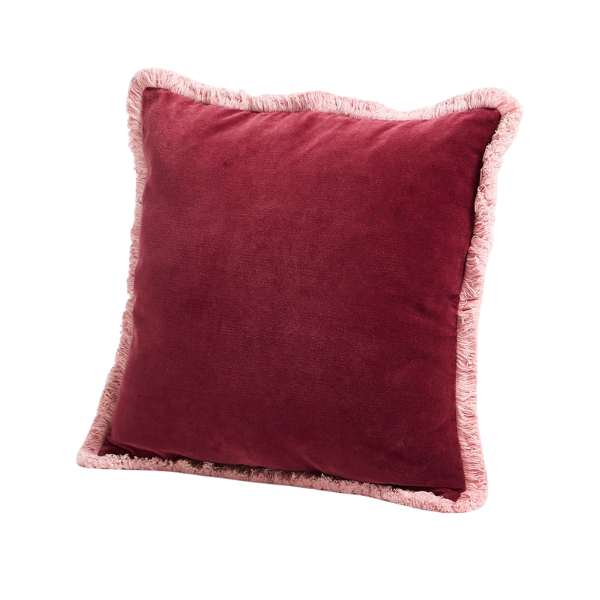 Issey Burgundy Velvet Fringed Cushion Cover