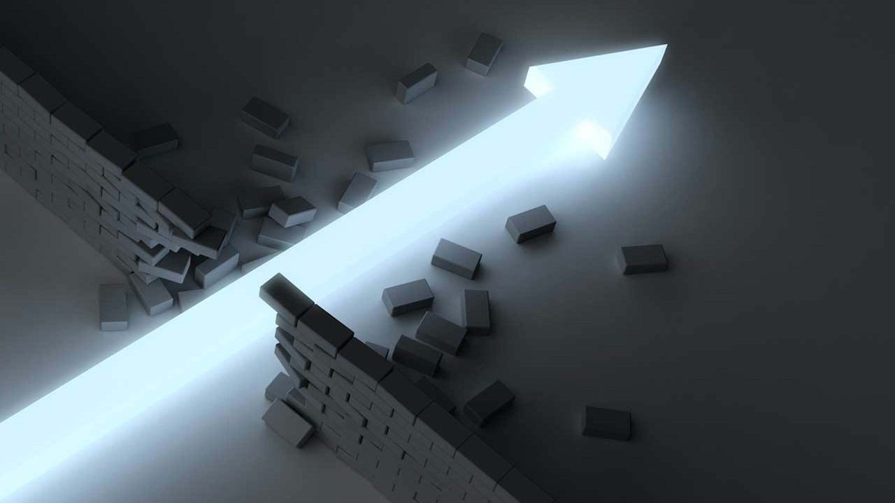 Concept art of a stock chart breaking through a wall