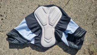 Shorts on ground inside out to show chamois pad