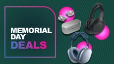 A set of Technics earbuds, Apple over-ears and Sony over-ears on TechRadar's Memorial Day background