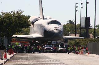 The real move of the space shuttle Endeavour, as seen in this 2012 photo, inspired scenes in the new movie "Moonfall."