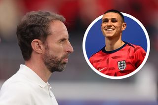 Gareth Southgate, Manager of England men's senior team, looks on during a training session at Rockliffe Park on May 30, 2024 in Darlington, England. 