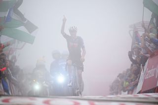 Vuelta a Espana: Pablo Castrillo of Spain and Team Equipo Kern Pharma celebrates at finish line as stage winner during the La Vuelta 79th Tour of Spain 2024 Day 15 a 143km stage from Infiesto to ValgrandePajares Cuitu Negru 1835m UCIWT on September 01 2024 in Pajares Spain Photo by Tim de WaeleGetty Images