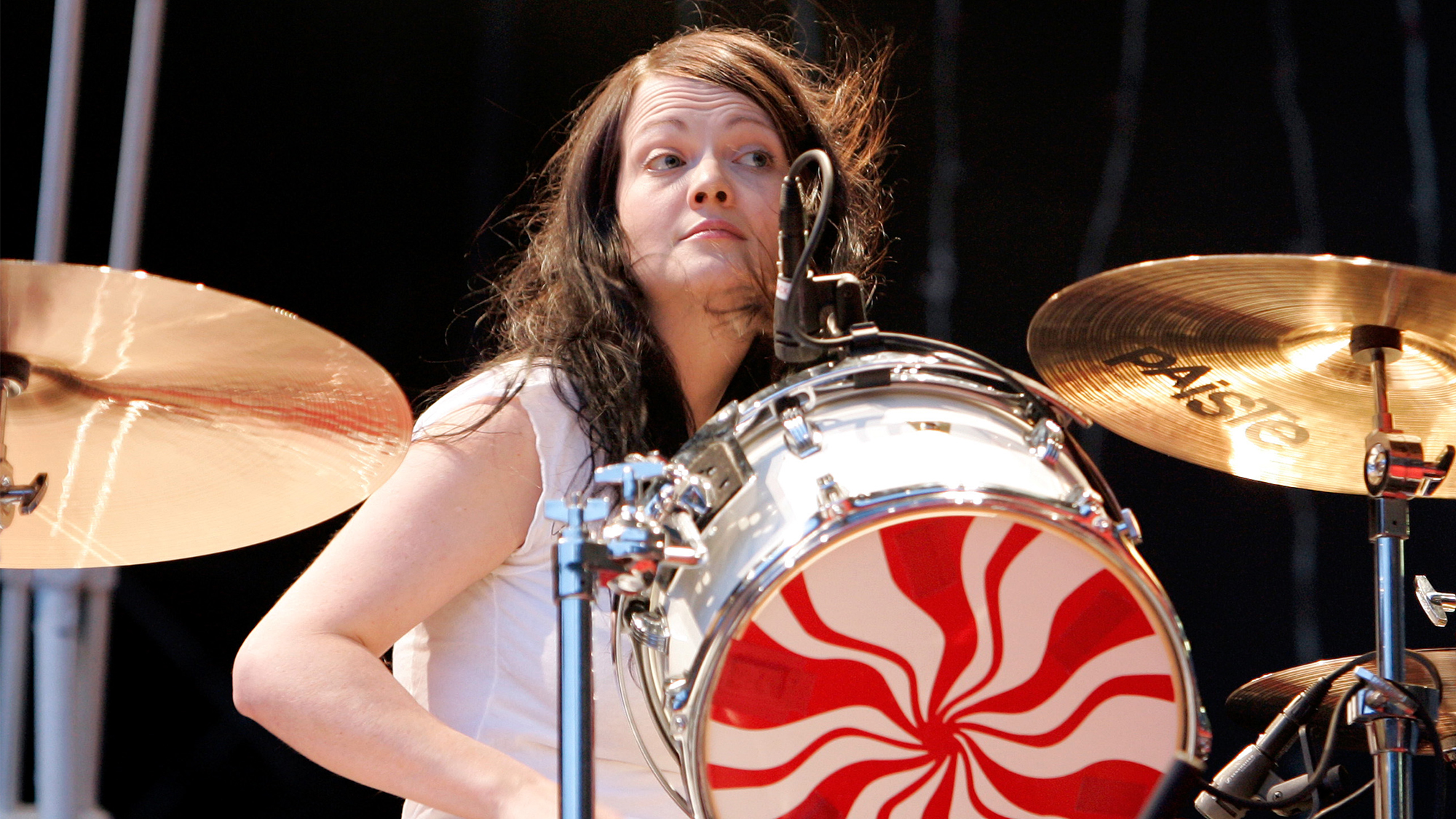 Meg White of The White Stripes during Rock on Scene Festival 2004 - The White Stripes in Concert at St Cloud National Forest in Paris, France. 