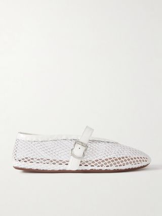 Patent Leather-Trimmed Mesh Ballet Flats