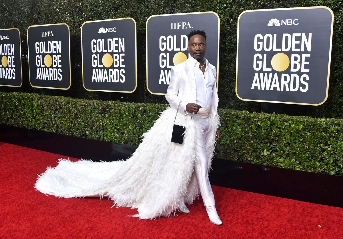 Billy Porter Wears Feather Tuxedo With Train to the 2020 Golden Globes