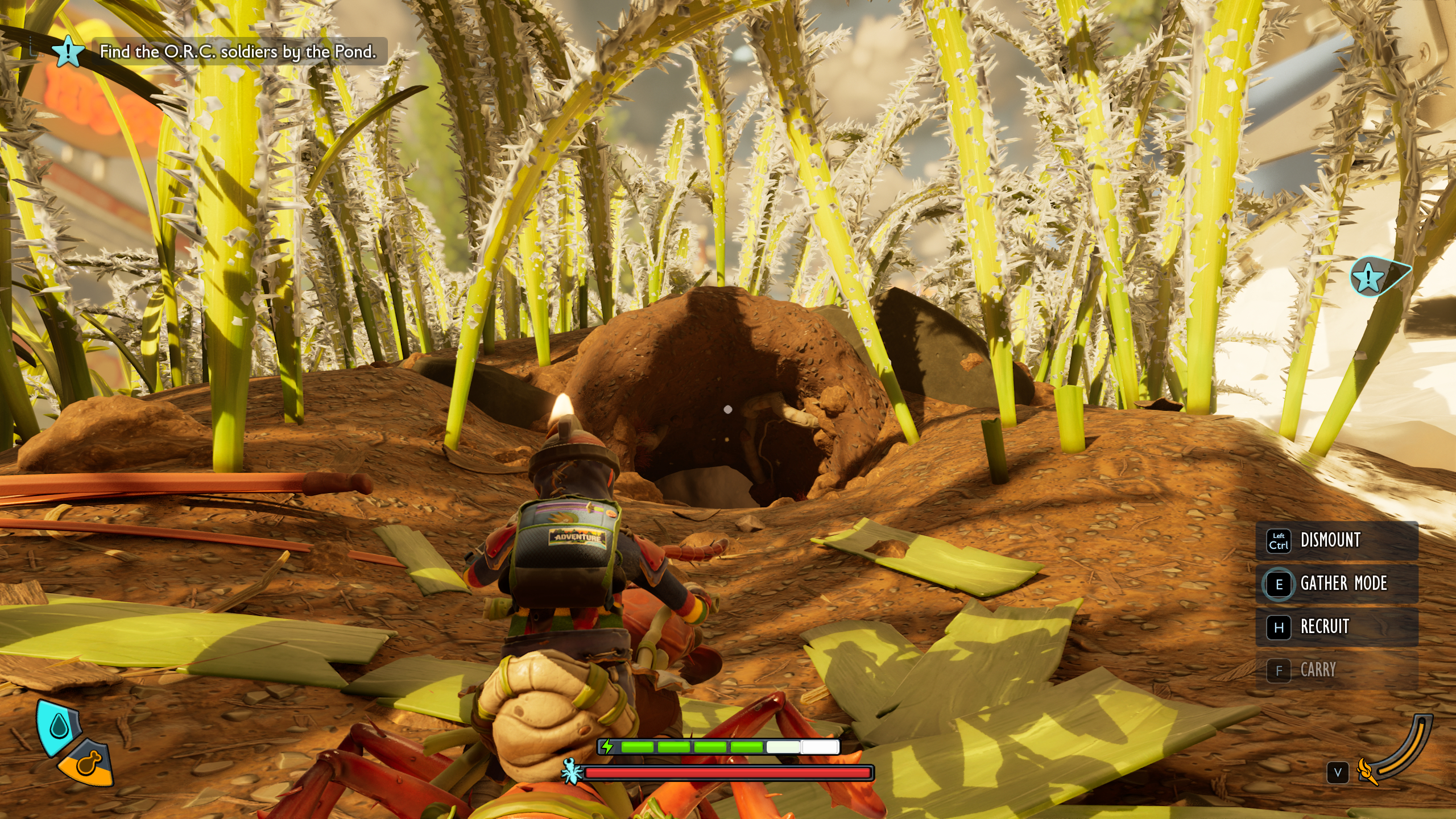 Grounded 2 Milk Molar locations: A character riding an ant looking at a cave opneing surrounded by icy grass.