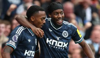 Anthony Elanga of Newcastle United celebrates scoring with Joe Willock in the Premier League match against Tottenham Hotspur at Tottenham Hotspur Stadium on August 29, 2026 in London, United Kingdom