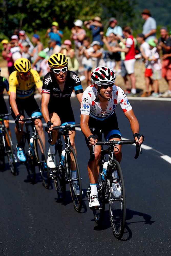 Richie Porte sets the pace for Team Sky during stage 11.