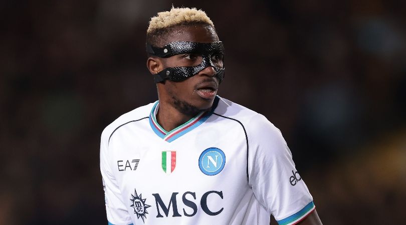 Victor Osimhen in action for Napoli against Barcelona in the Champions League in March 2024.