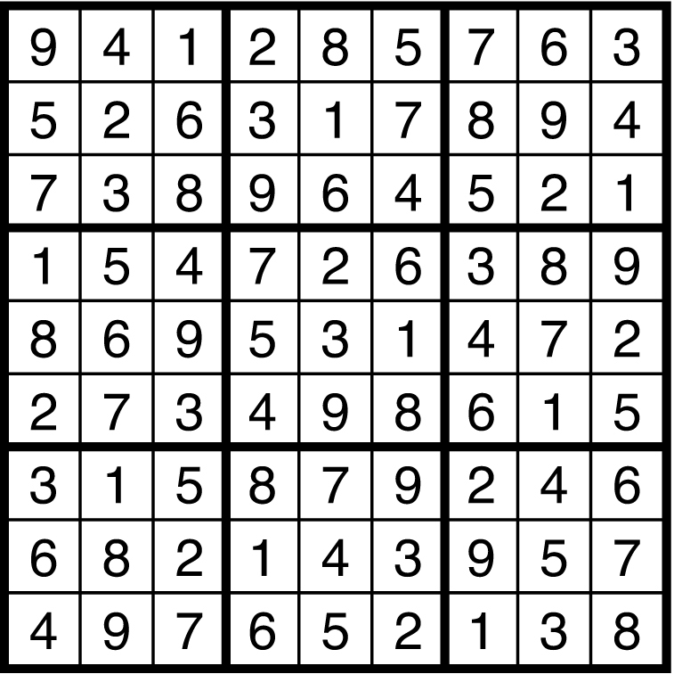 A solved sudoku.