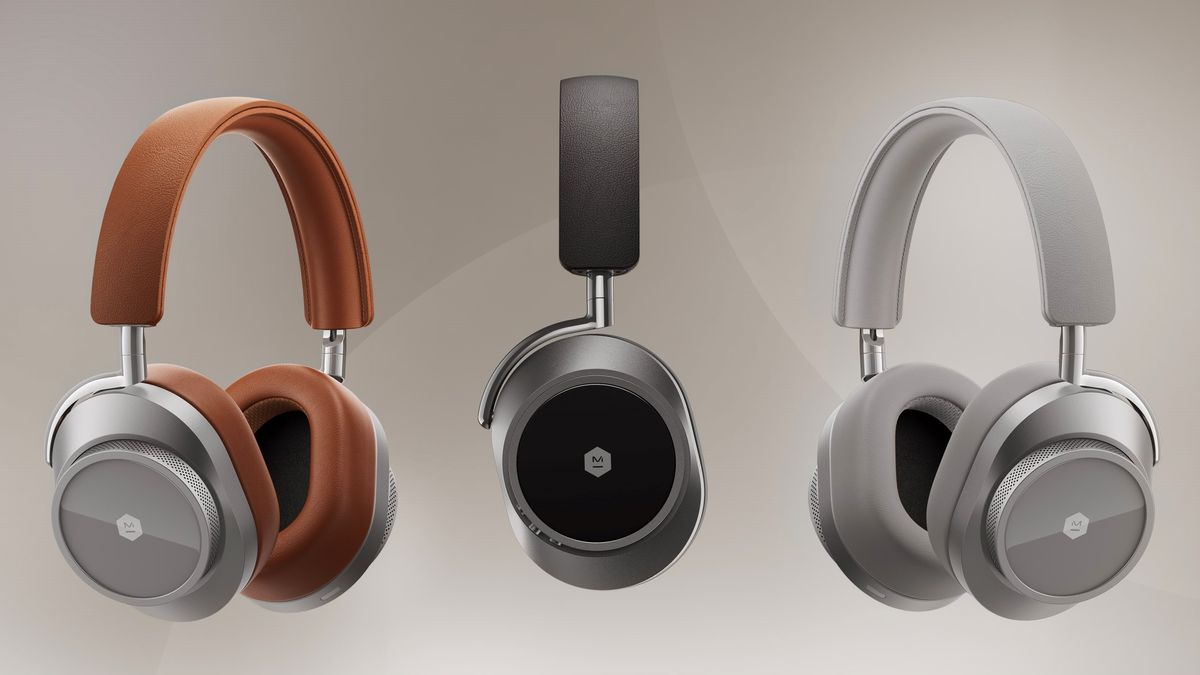 Master &amp; Dynamic press shot showing three color options for MW75 headphones