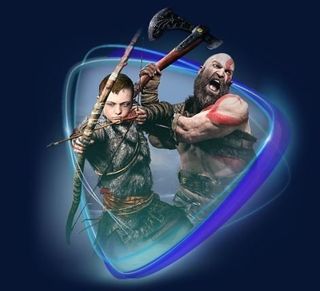 Kratos in PS Now logo