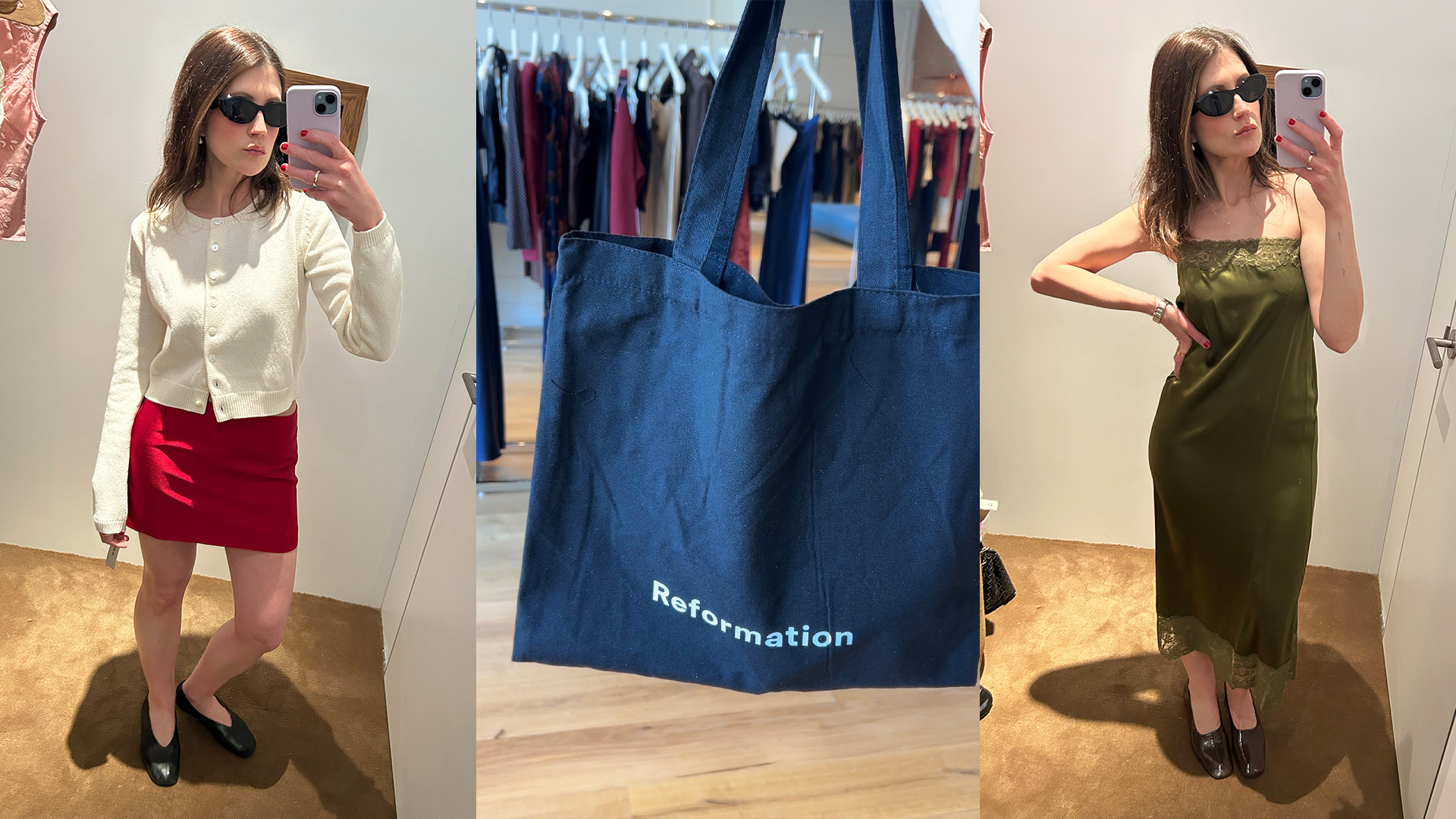 Collage of Reformation dressing room photos 