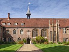 Fig 1: The hall range from Front Court, with the hall oriel to the right. Queens' College, Cambridge. ©Will Pryce for Country Life