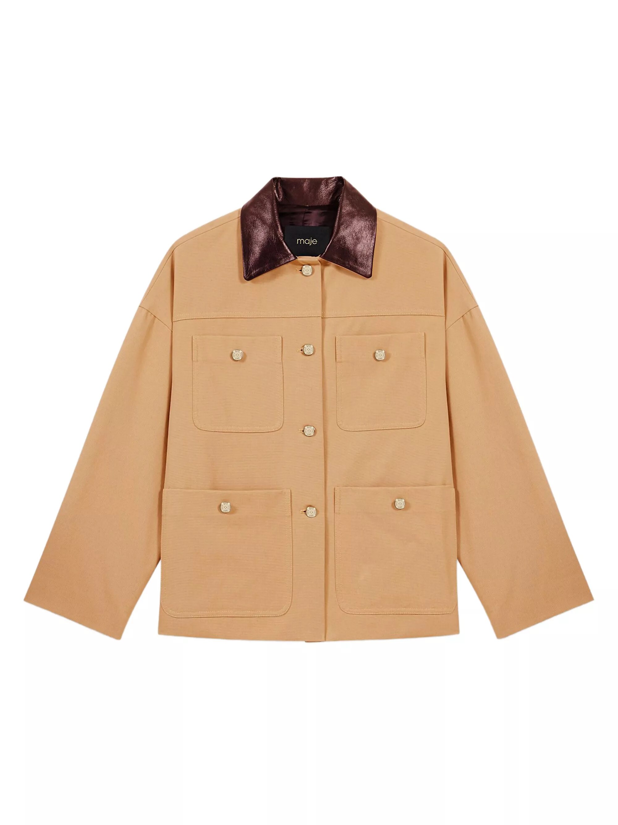 Cotton Coat With Leather Collar
