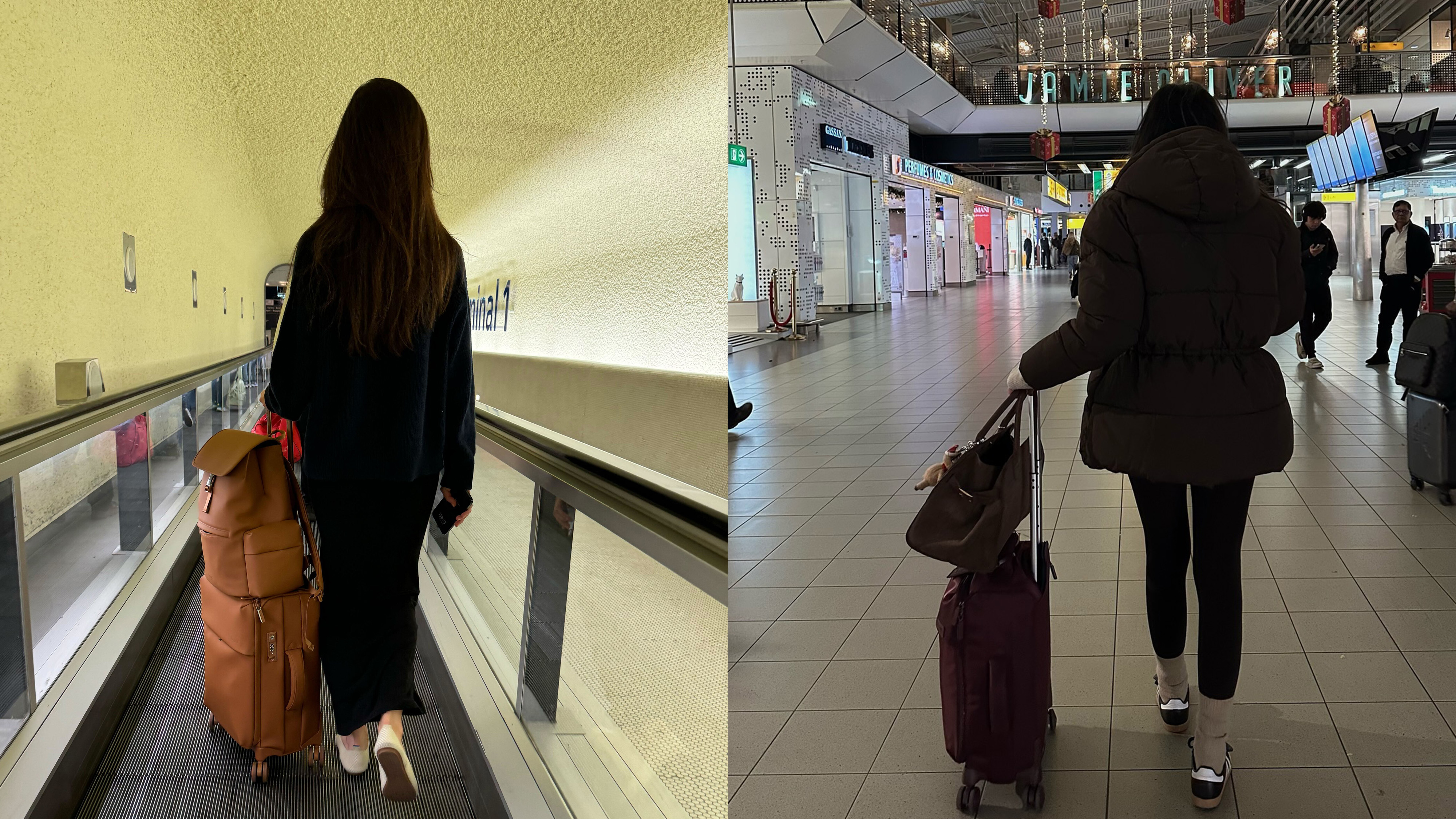 Two women carrying Lipault luggage