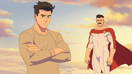 Mark Grayson (Steven Yeun) and Omni-Man (JK Simmons) in Invincible season 4.