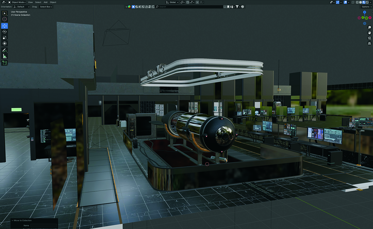 A mechanical design in a 3D room