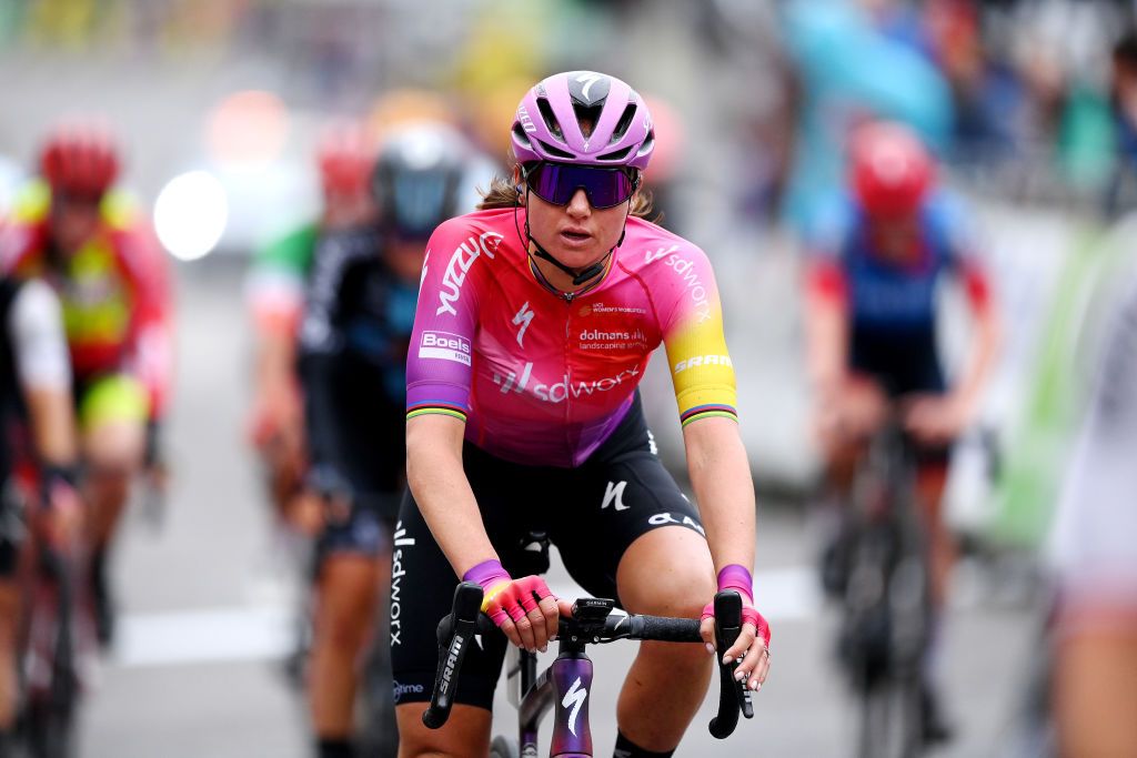 BURY ST EDMUNDS ENGLAND JUNE 06 Chantal Van Den Broek Blaak of Netherlands and Team SD Worx crosses the finishing line during the 8th The Womens Tour 2022 Stage 1 stage from Colchester to Bury St Edmunds WomensTour UCIWWT on June 06 2022 in Bury St Edmunds England Photo by Justin SetterfieldGetty Images