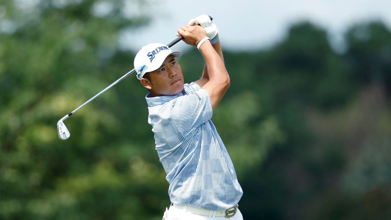 Hideki Matsuyama plays his shot from the fourth tee during the 3M Open.