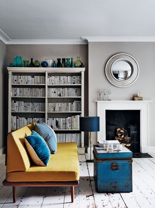 Sofa in living room at the house of Gabrielle Blackman