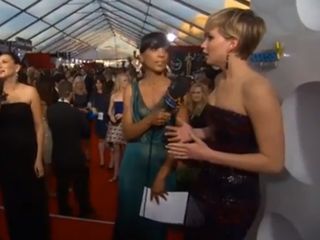 Jennifer Lawrence loses her cool on the SAG red carpet when a reporter reveals the Homeland Series 3 ending