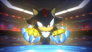 Shadow holds two yellow chaos emeralds in Sonic X Shadow Generations - one of them real and the other the fake emerald from Sonic Adventure 2