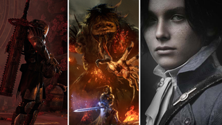 A triple image of a rugged adventurer from Remnant 2, a knight doing battle with a monster from Lords of the Fallen, and the puppet protagonist from Lies of P.