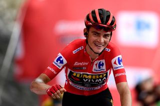 The overall leader Team JumboVismas US rider Sepp Kuss crosses second placed the finish line of the stage 13 of the 2023 La Vuelta cycling tour of Spain a 1347 km race between Formigal and the Col du Tourmalet in France on September 8 2023 Photo by ANDER GILLENEA AFP Photo by ANDER GILLENEAAFP via Getty Images