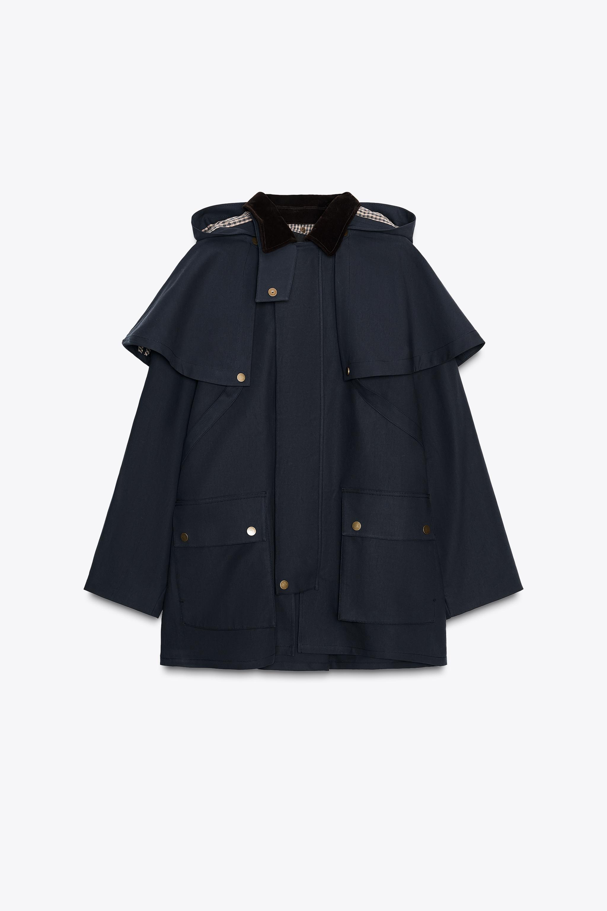 Hooded Contrast Lapel Trench Coat Zw Collection