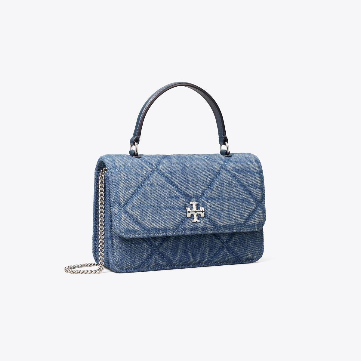 Mini Kira Diamond Quilt Denim Top-Handle Crossbody in Blue, Size Os