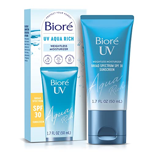 Biore Uv Aqua Rich Spf 30 Pa+++ Daily Moisturizer Sunscreen for Face, for Sensitive Skin, Oil Free, Hyaluronic Acid, Vegan, Oxybenzone &amp;amp; Octinoxate Free, Dermatologist Tested, 1.7 Oz