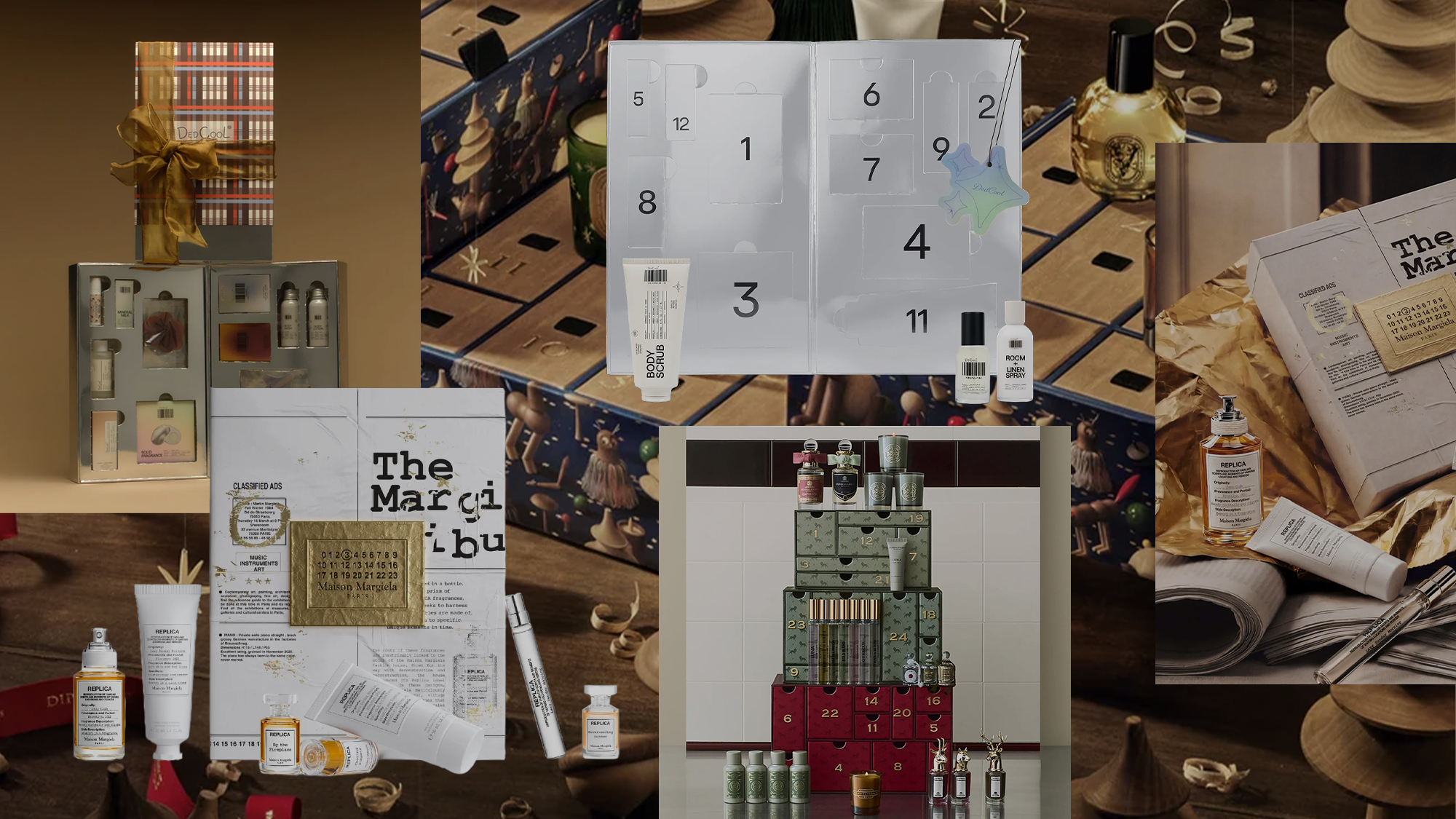Collage of perfume Advent calendars.