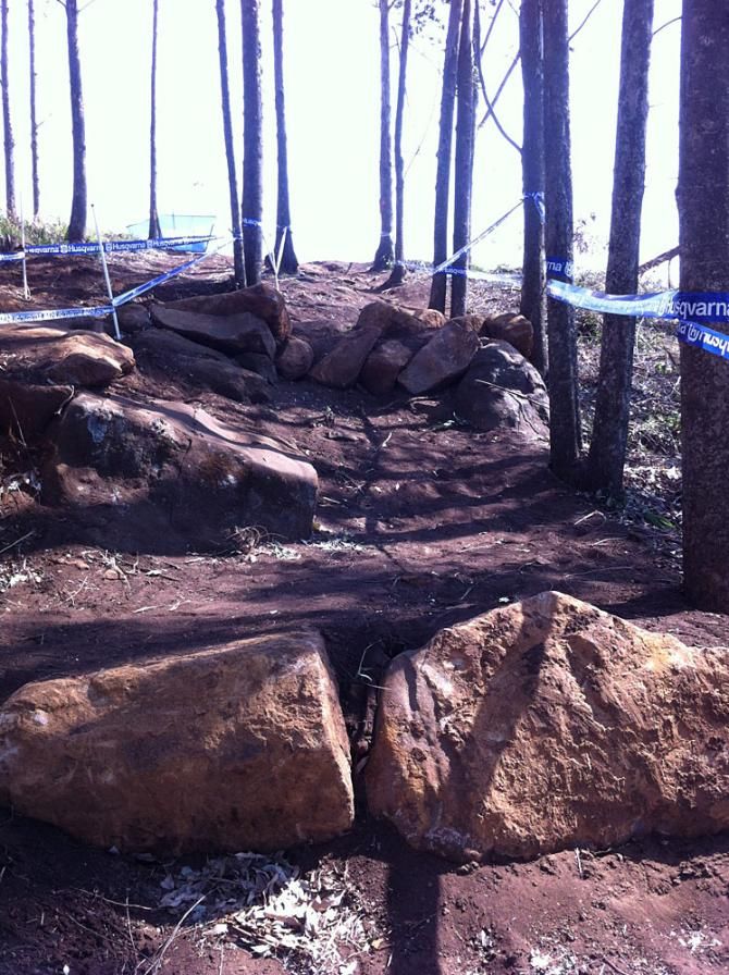 A small drop early on the downhill course.