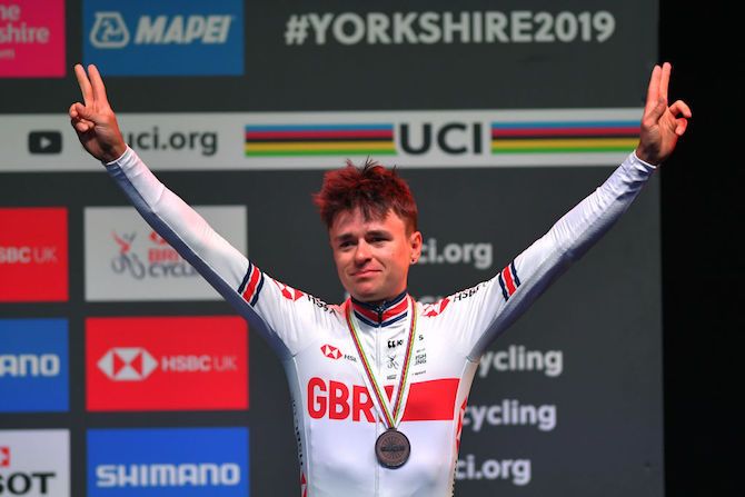 Great Britain&#039;s Tom Pidcock takes bronze in the under-23 men&#039;s road race at the 2019 World Championships in Yorkshire