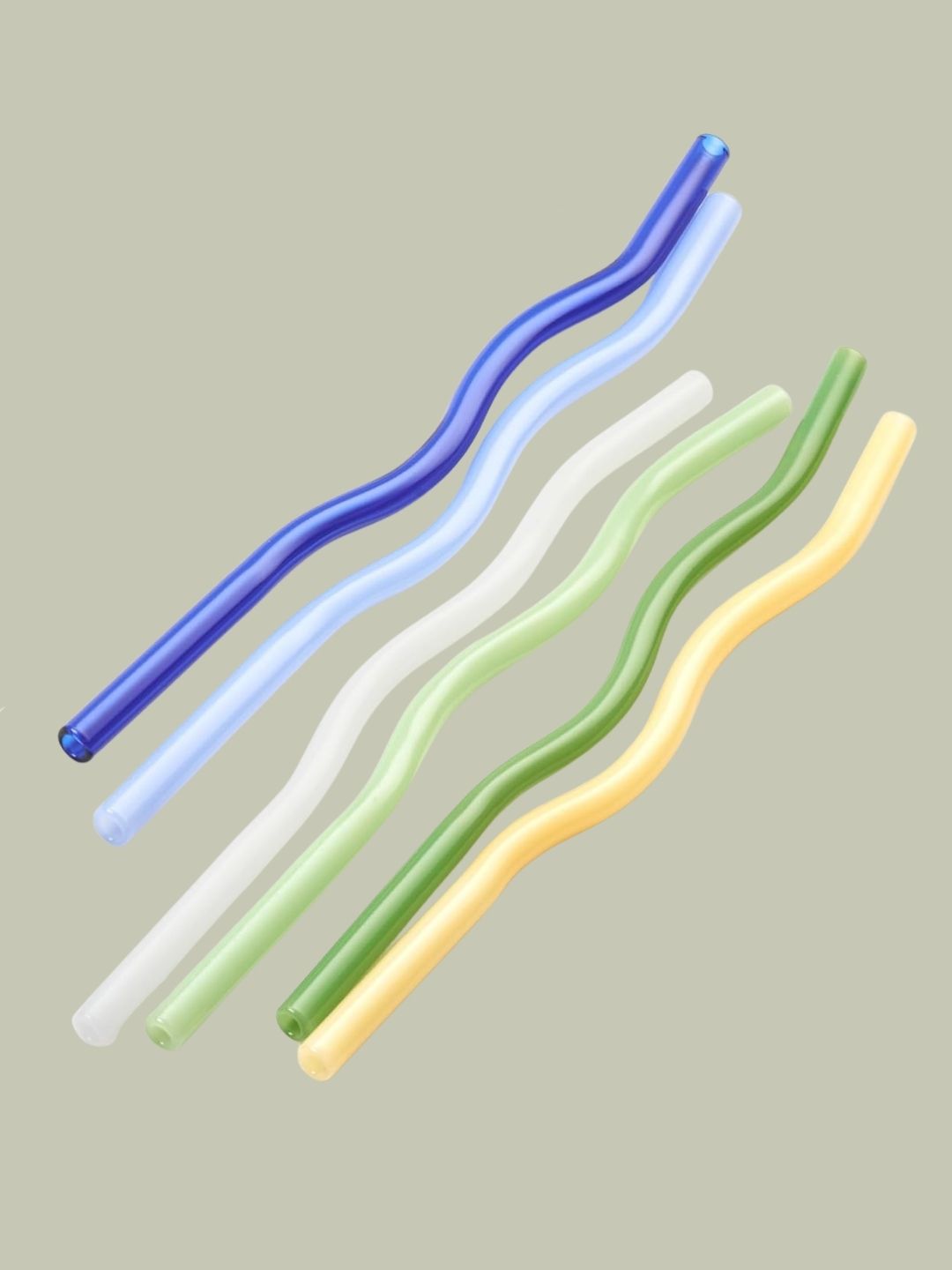 GET FRESH, Reusable Wavy Glass Drinking Straws Set