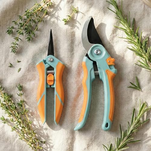 Nexon Pruning Shears 2-Pack &amp;mdash; 8" Bypass Hand Pruner &amp;amp; 6.25" Precision Snips, Sk5 Steel Blades With Non-Stick Coating, Lightweight Garden Shears for Roses, Flowers &amp;amp; Shrubs, Blue