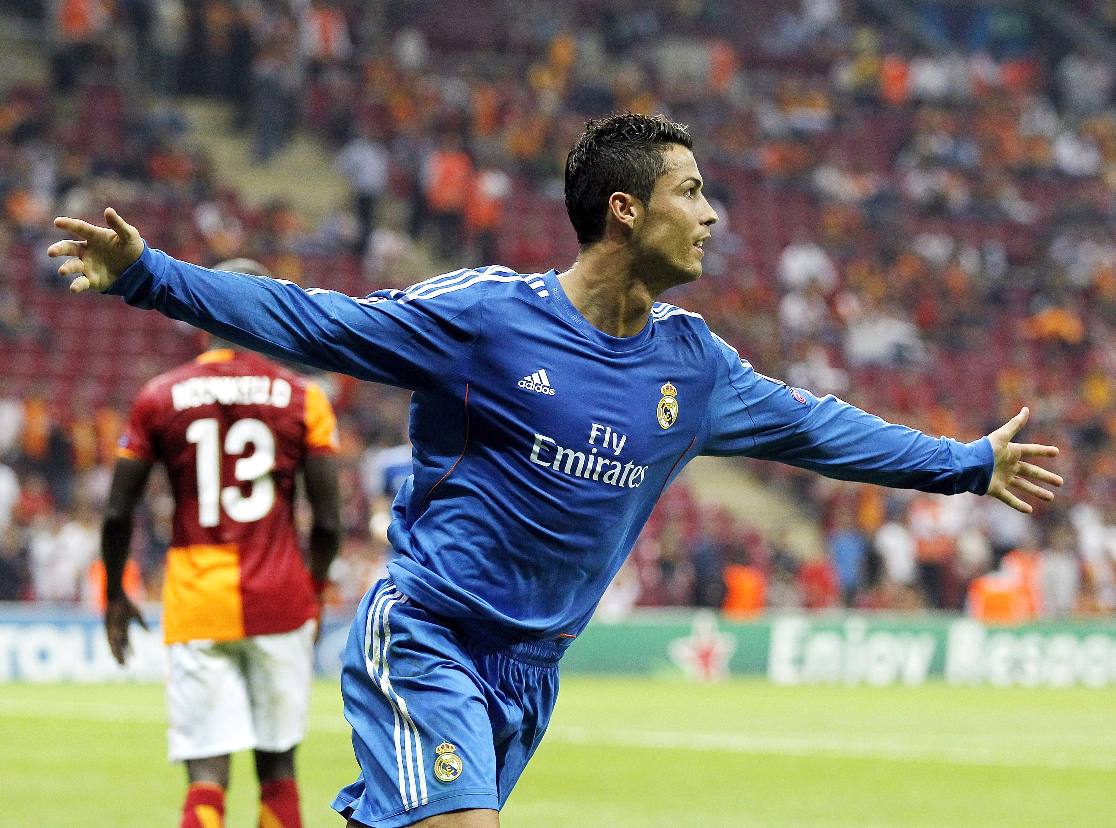 Cristiano Ronaldo celebrates after scoring for Real Madrid against Galatasaray in September 2013.