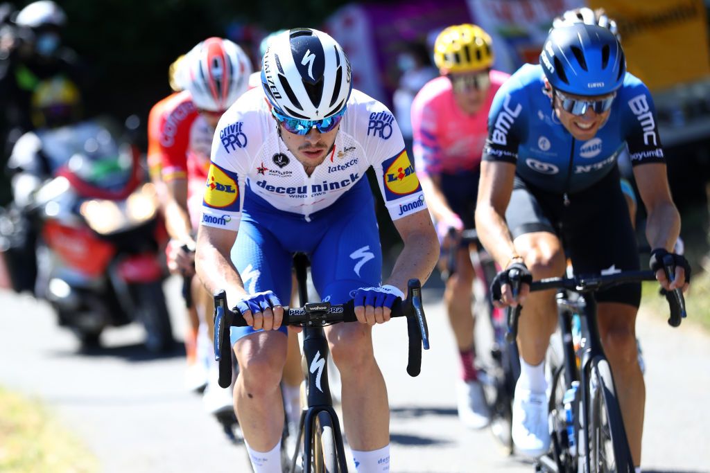 GARD FRANCE SEPTEMBER 03 Remi Cavagna of France and Team Deceuninck QuickStep Edvald Boasson Hagen of Norway and NTT Pro Cycling Team Breakaway during the 107th Tour de France 2020 Stage 6 a 191km stage from Le Teil to Mont AigoualGard 1560m TDF2020 LeTour on September 03 2020 in Gard France Photo by Michael SteeleGetty Images