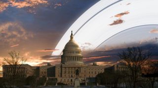 What the sky might look like if Earth had rings like Saturn, from the perspective of Washington, D.C.