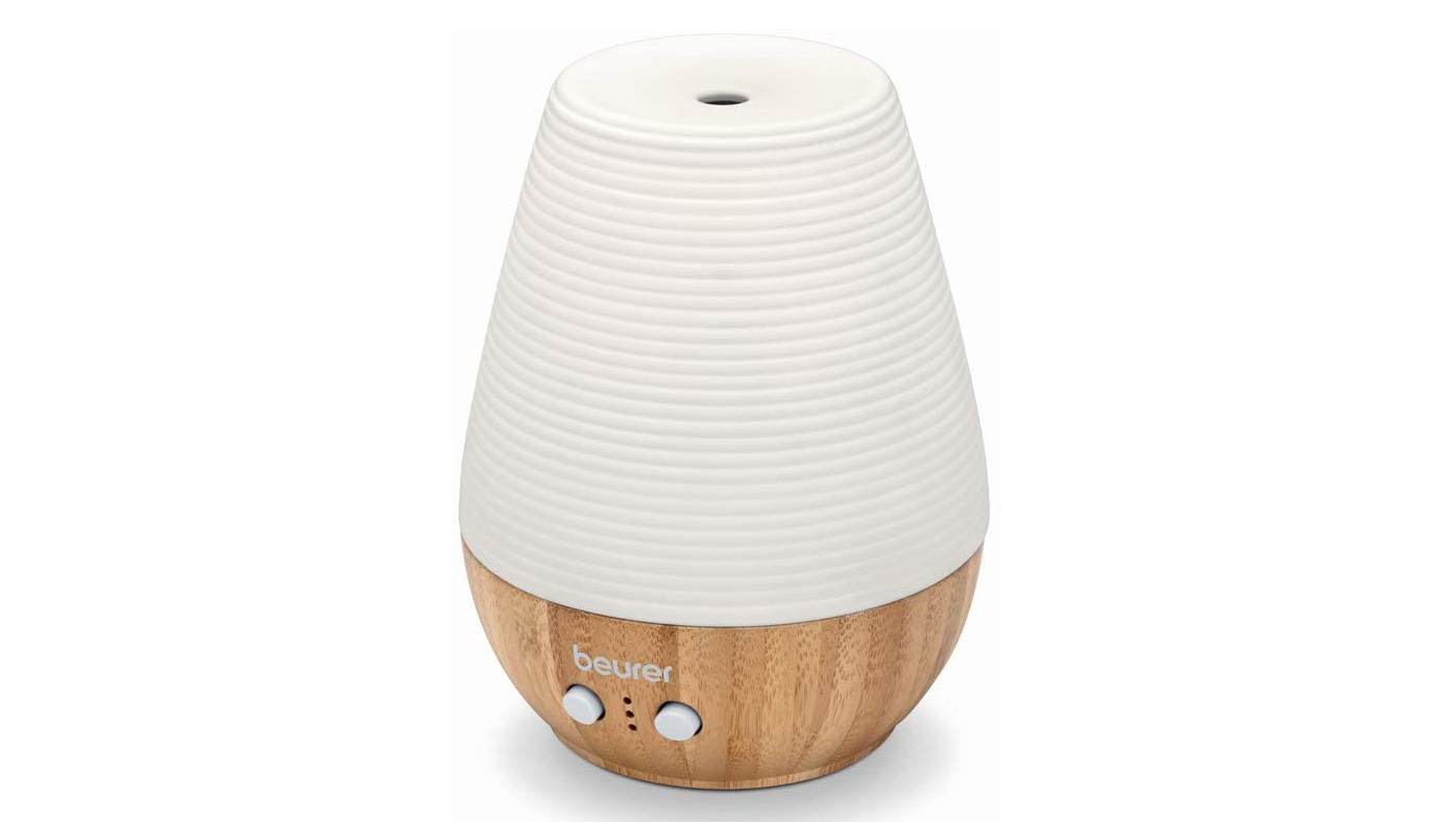 Beurer LA 40 aroma diffuser, with bamboo base and cream ceramic top section