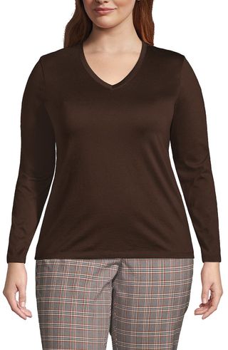 Plus Size Relaxed Supima Cotton Long Sleeve V-Neck T-Shirt