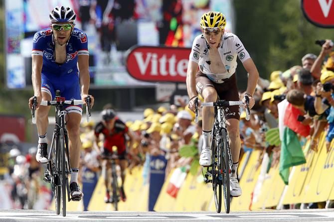 Romain Bardet (Ag2R La Mondiale) races Thibaut Pinot (FDJ) to the line
