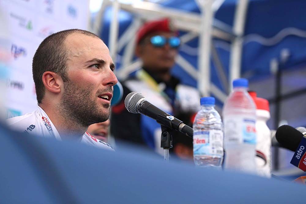Palini talks to the media about his stage win